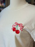 Cherry Bow Embroidered Tee | Cream
