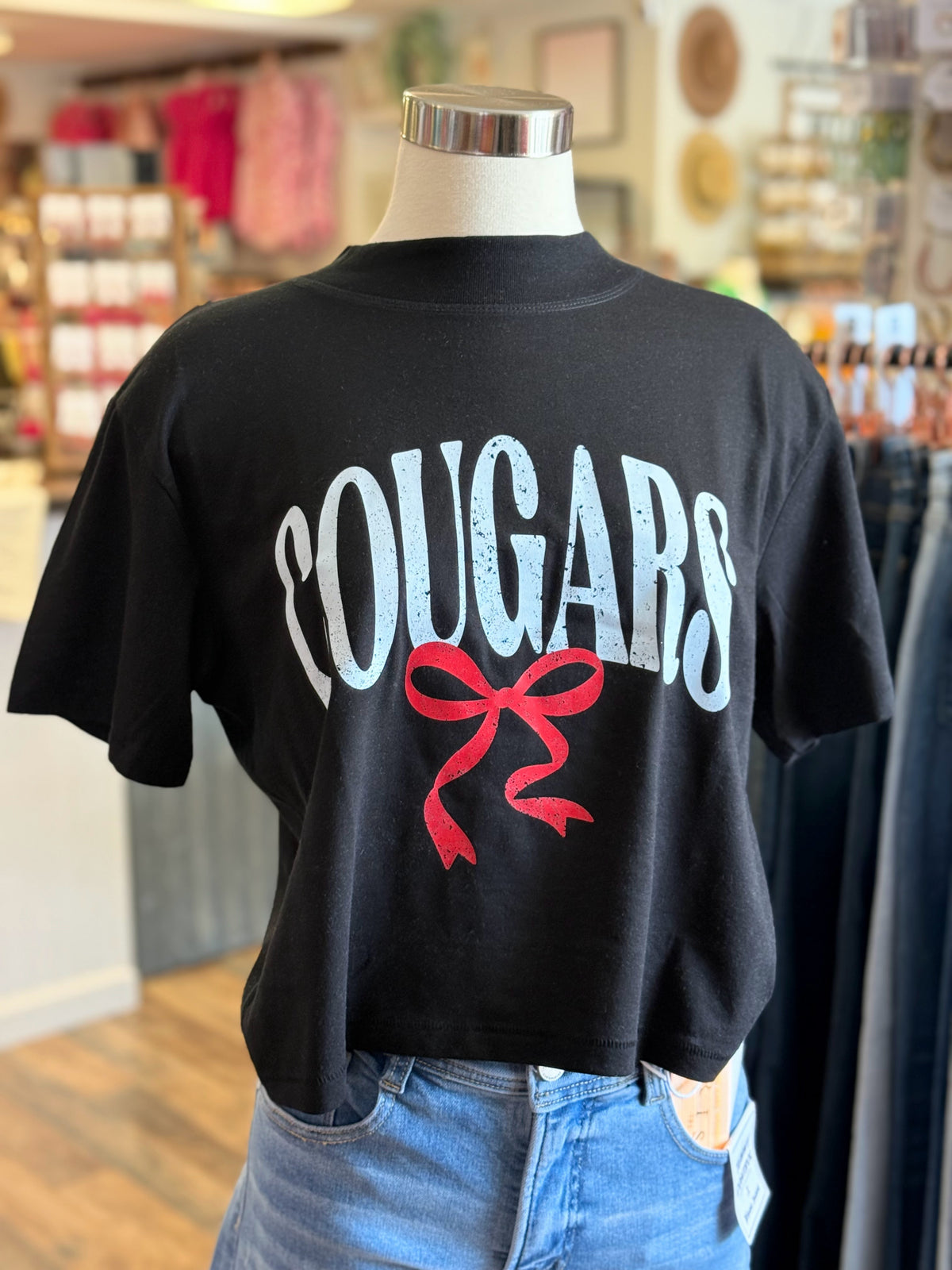 Cougars Bow Midi Crop Tee | Black