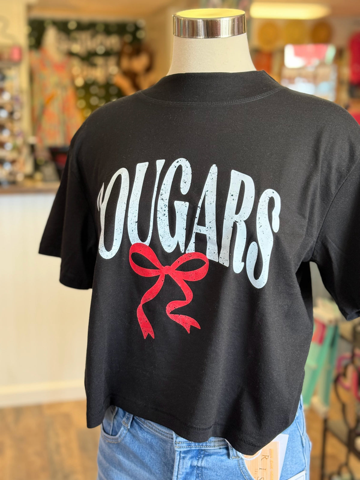 Cougars Bow Midi Crop Tee | Black