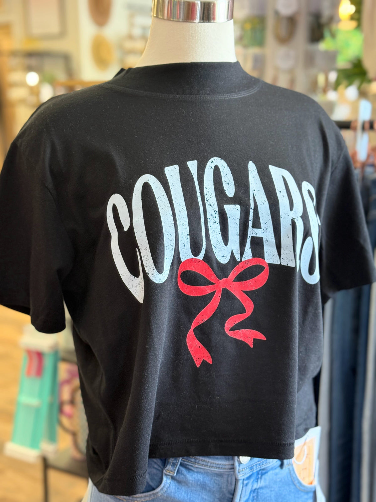 Cougars Bow Midi Crop Tee | Black