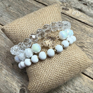 Crystal Clover Stretch Bracelet Set | White
