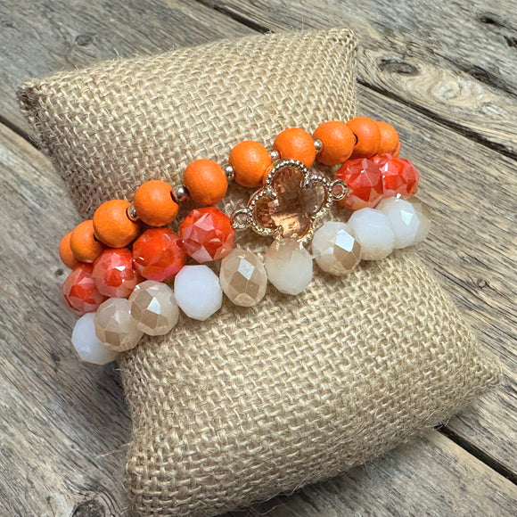 Crystal Clover Stretch Bracelet Set | Orange