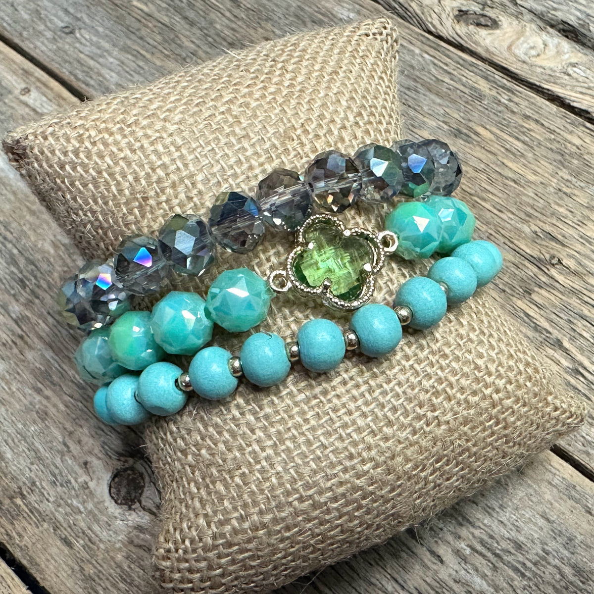 Crystal Clover Stretch Bracelet Set | Mint