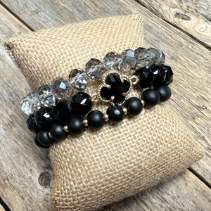 Crystal Clover Stretch Bracelet Set | Black