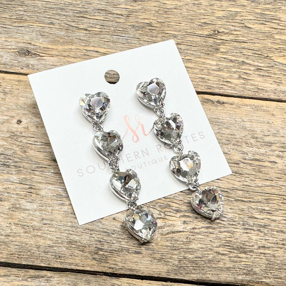 Crystal Heart Drop Earrings | Clear/Silver