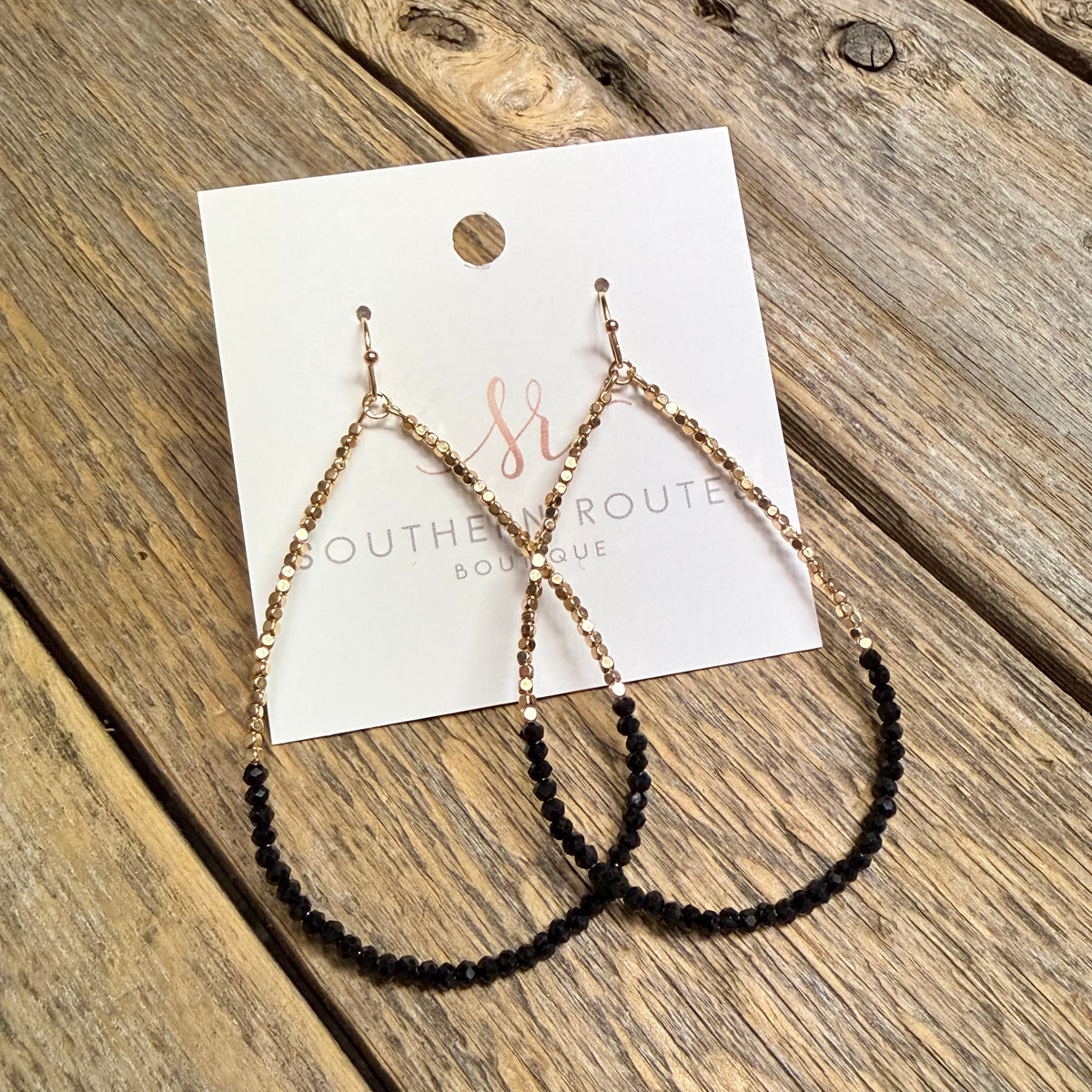 Beaded Golden Nugget Teardrop Earrings | Black
