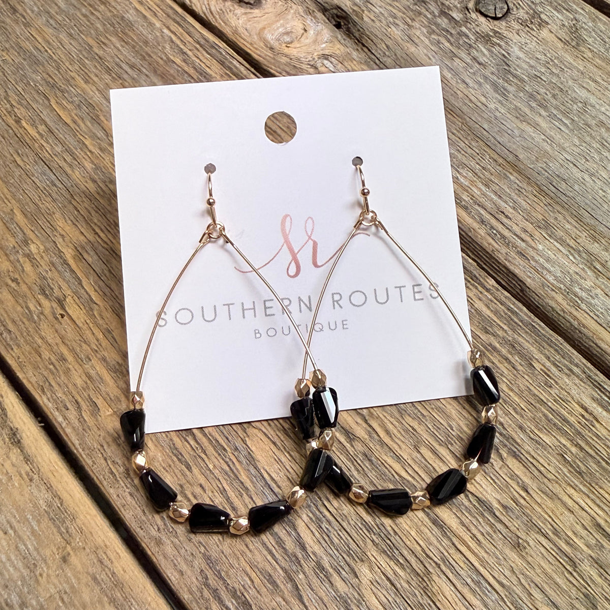 Beaded Teardrop Earrings | Black
