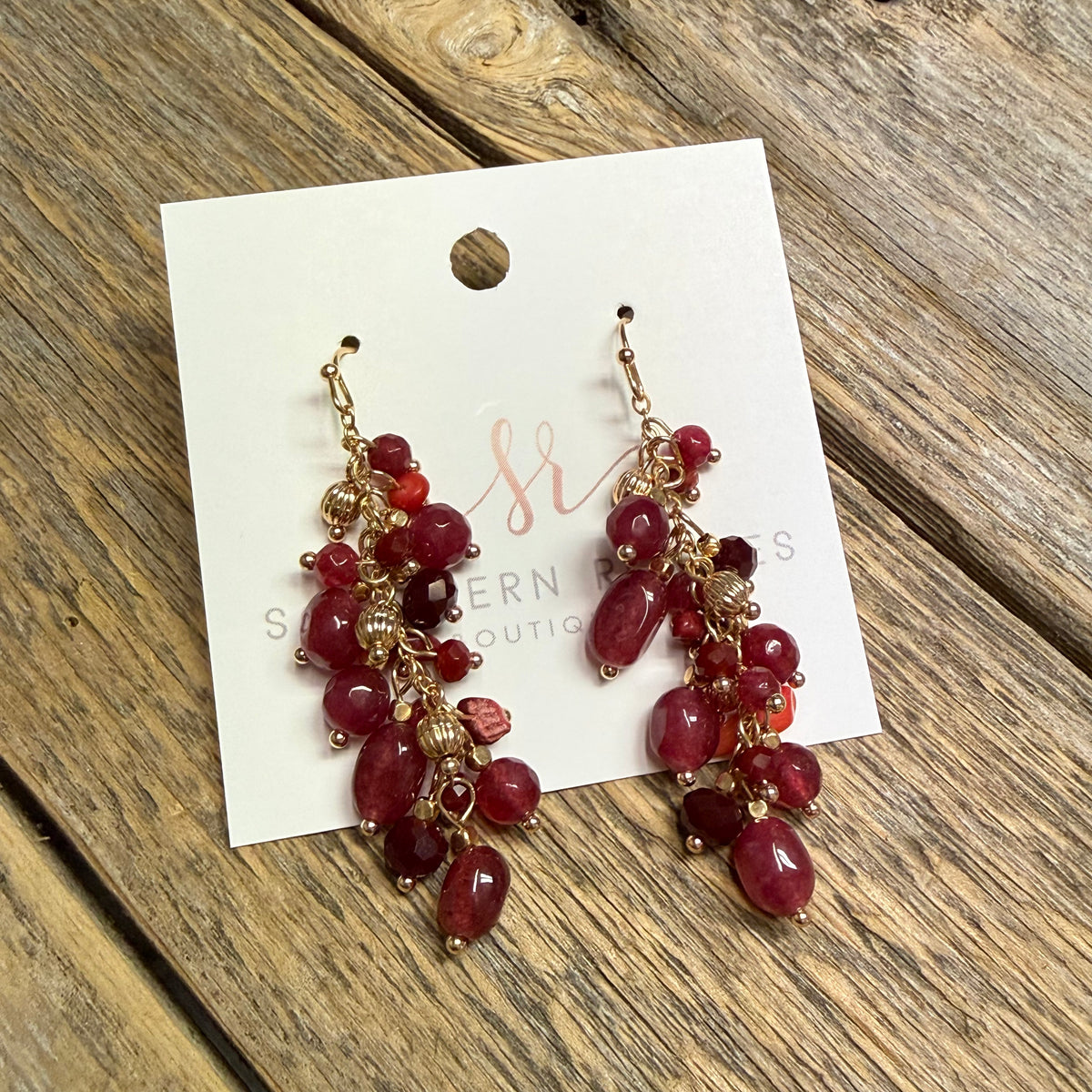 Glass Bead Cluster Drop Earrings | Burgundy/Cranberry Mix