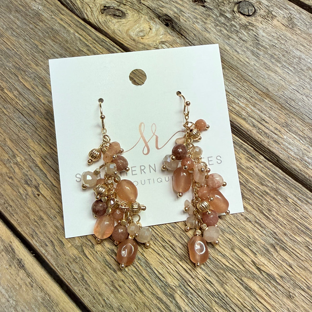 Glass Bead Cluster Drop Earrings | Brown/Blush Mix