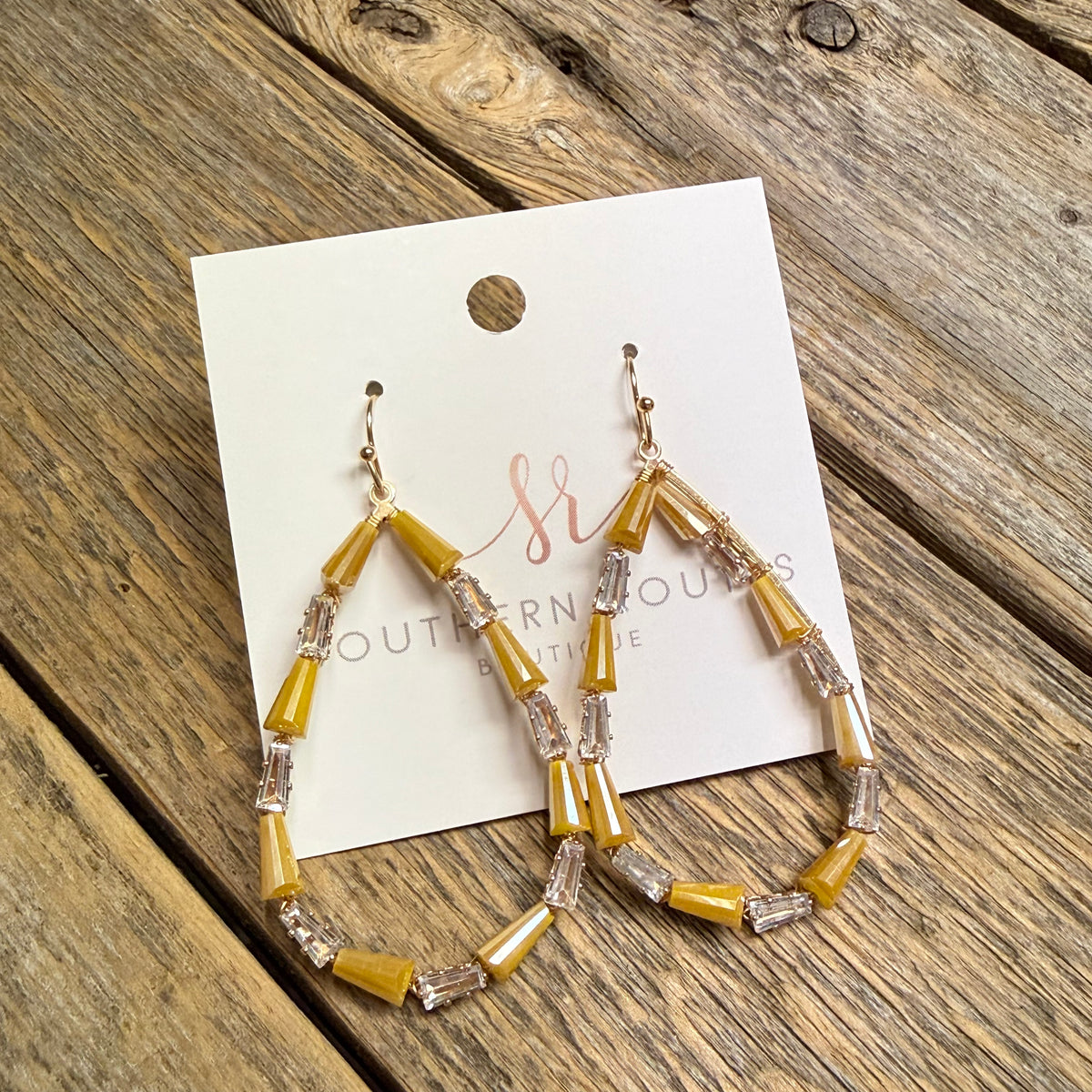 Beaded Teardrop Earrings | Mustard