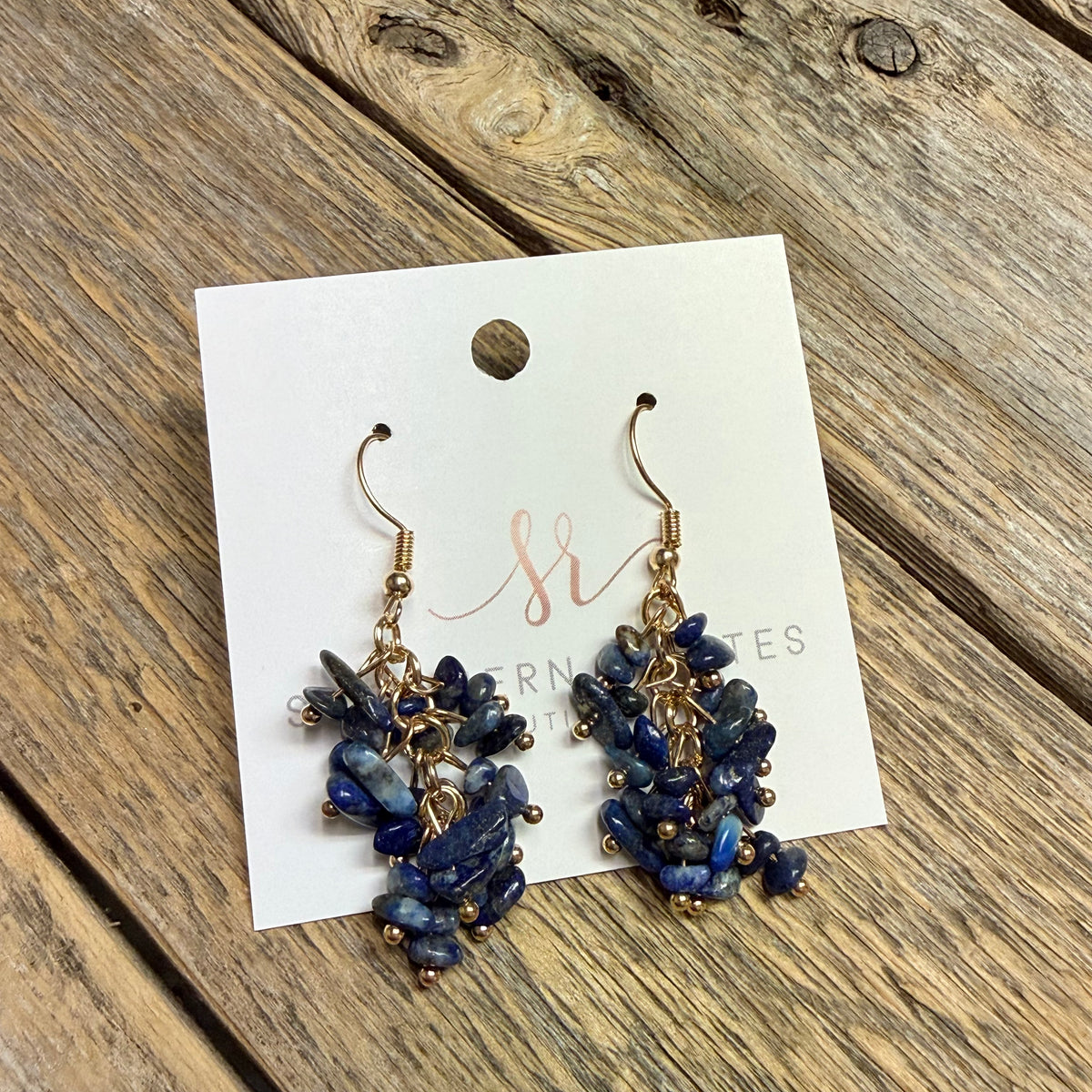 Beaded Stone Cluster Earrings | Blue Mix