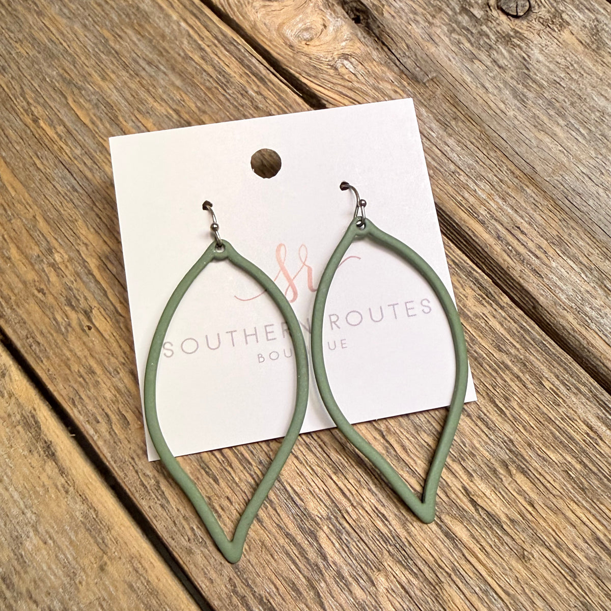 Matte Leaf Drop Open Earrings | Olive