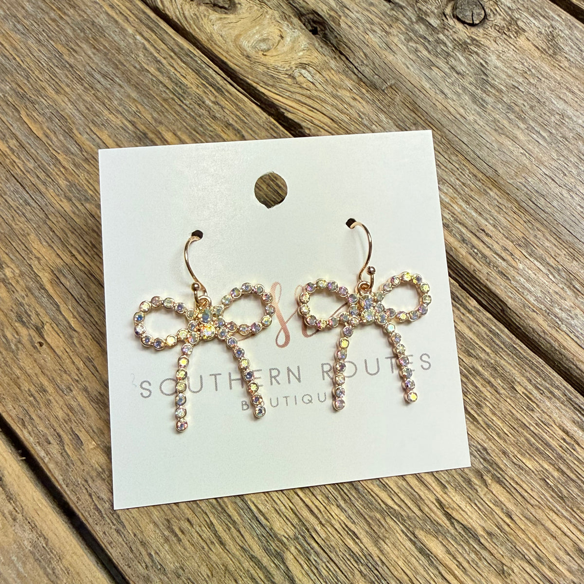Crystal Bow Drop Earrings | Gold/AB