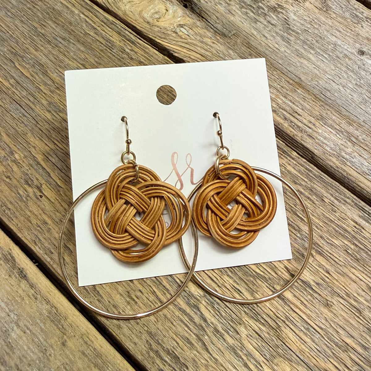 Raffia Hoop Earrings | Gold/Brown