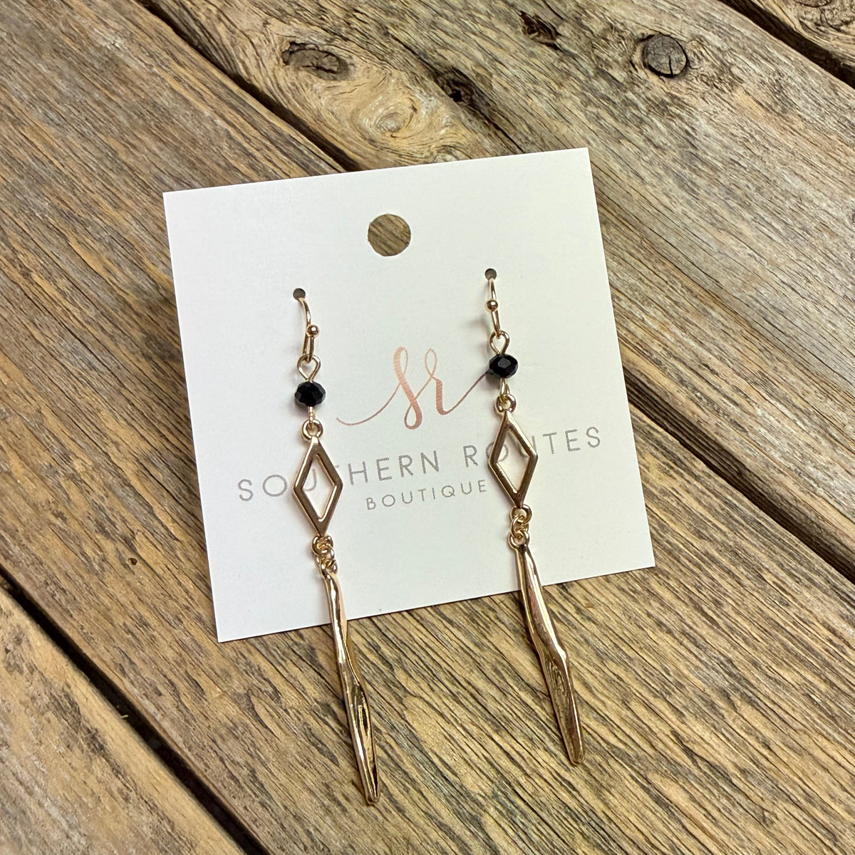 Elongated Drop Earrings | Black/Gold