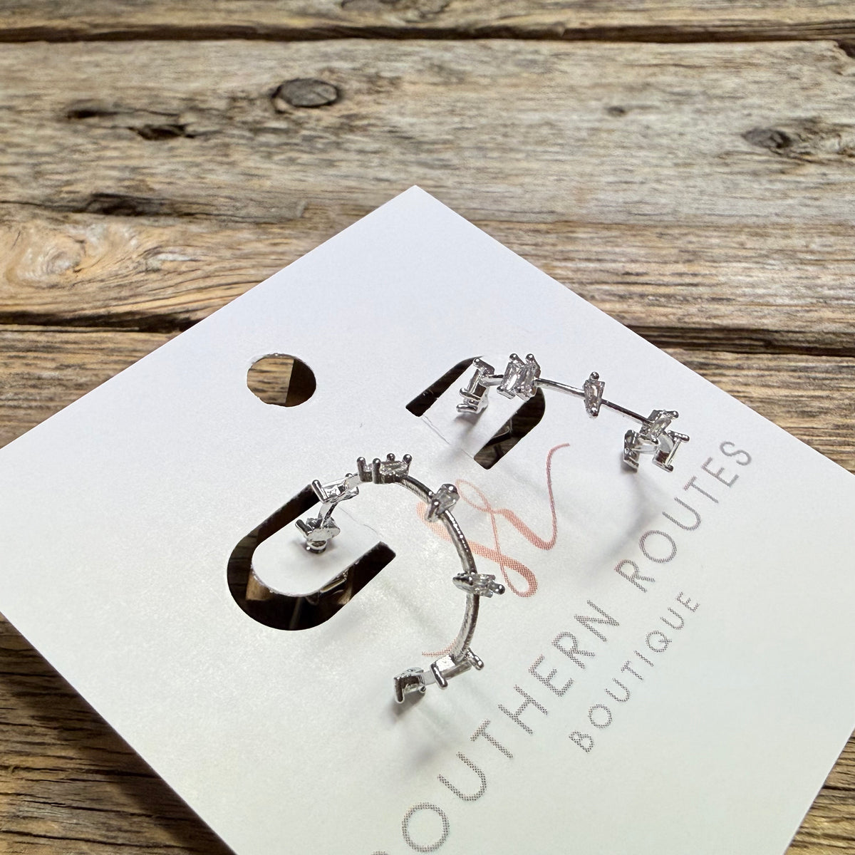 Crystal Accent Huggie Earrings | Silver