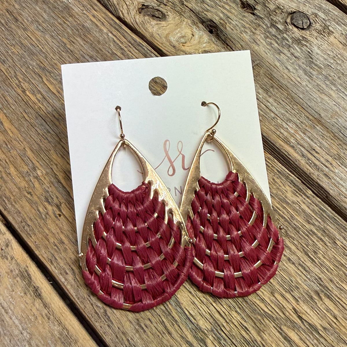 Raffia Wrapped Teardrop Earrings | Burgundy