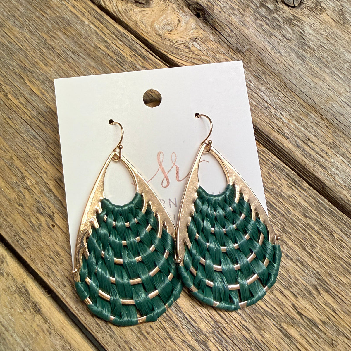 Raffia Wrapped Teardrop Earrings | Green