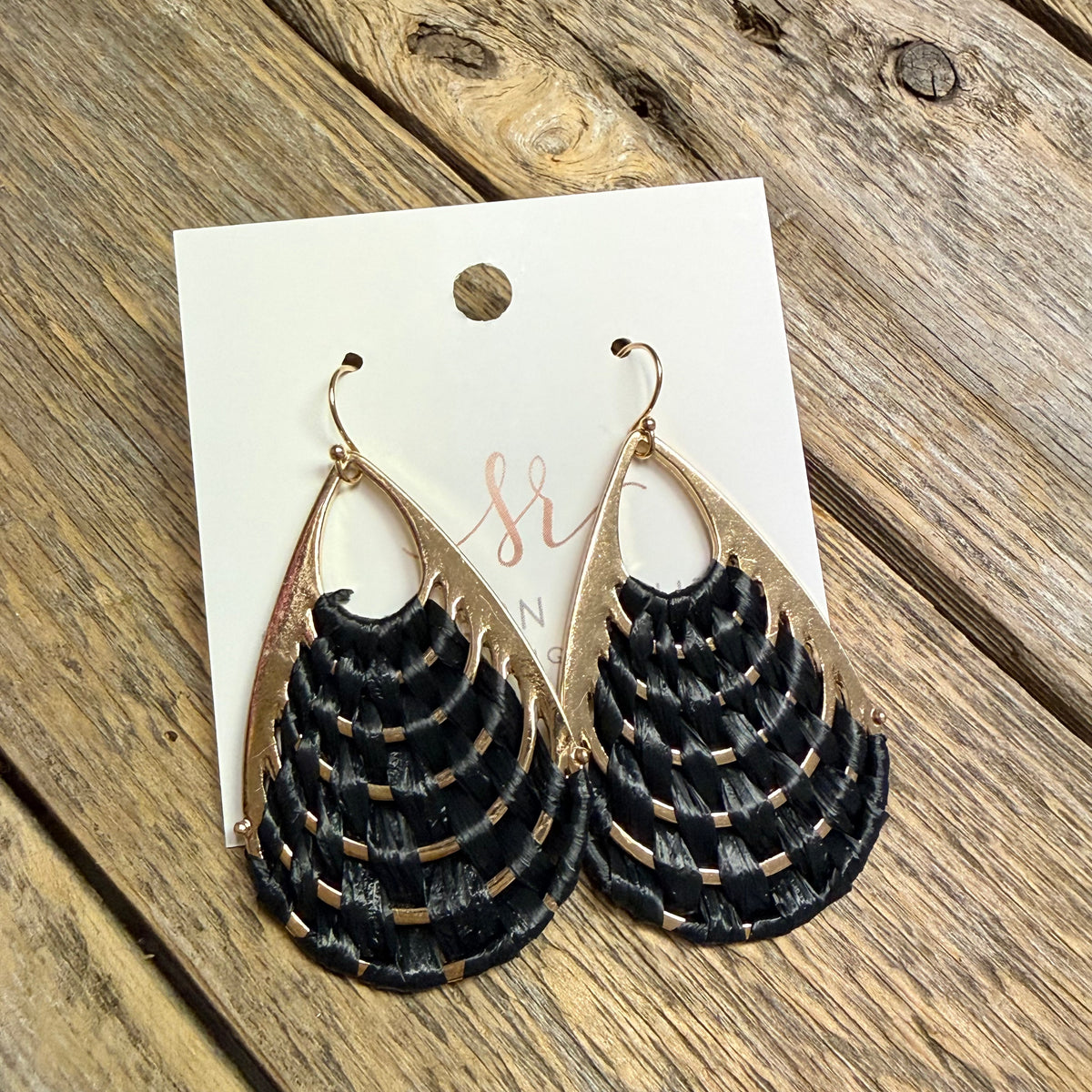Raffia Wrapped Teardrop Earrings | Black