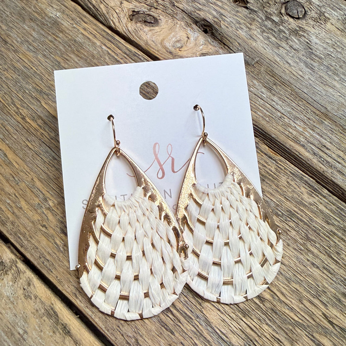 Raffia Wrapped Teardrop Earrings | Ivory