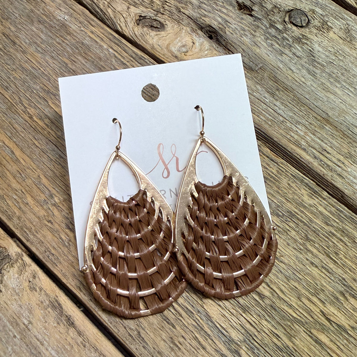 Raffia Wrapped Teardrop Earrings | Brown