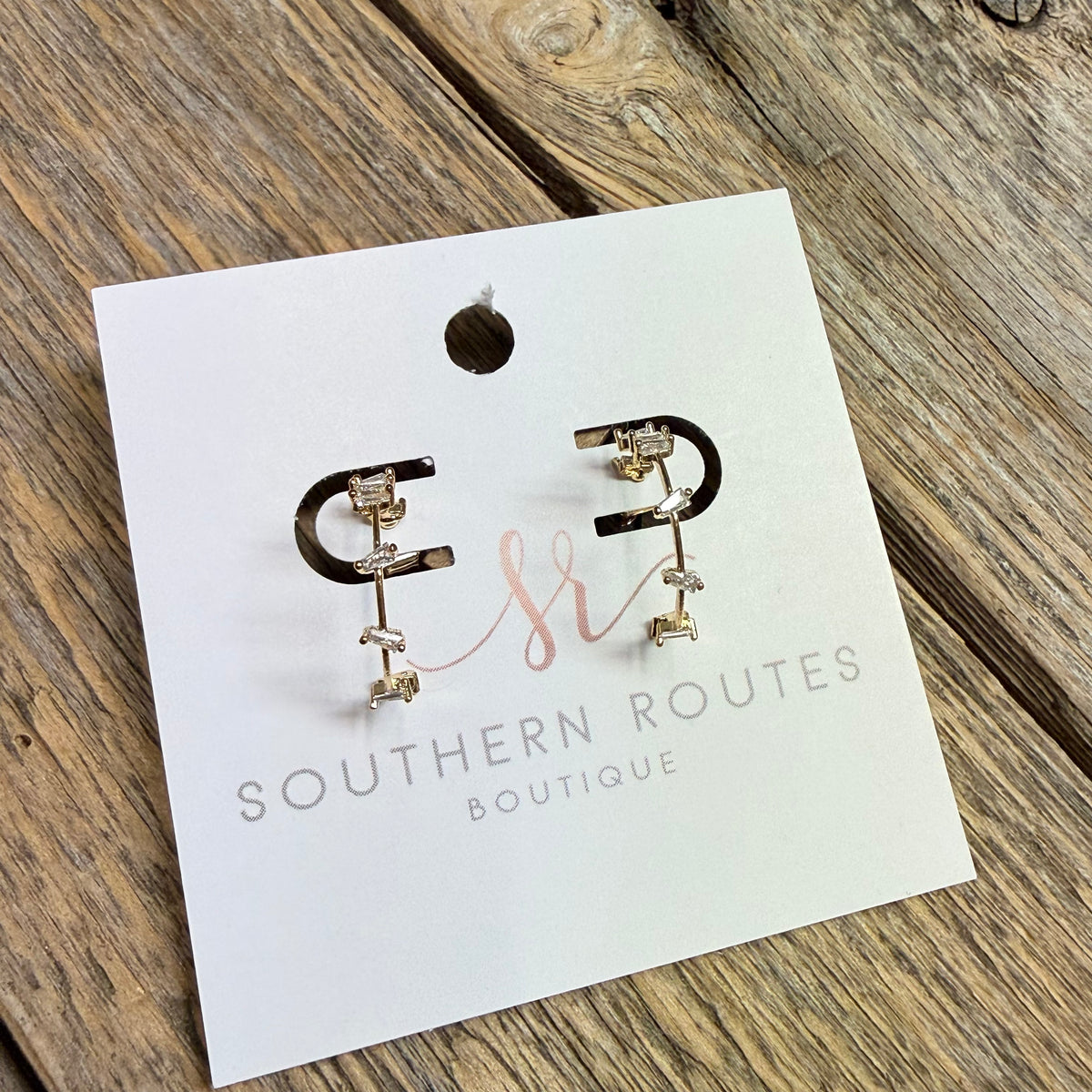 Crystal Accent Huggie Earrings | Gold