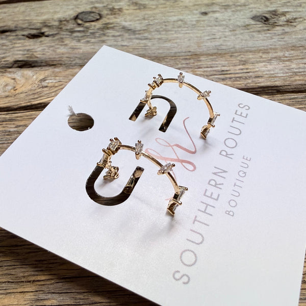 Crystal Accent Huggie Earrings | Gold