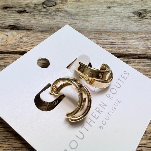 14k Gold Dipped Double Huggie Earrings | Gold