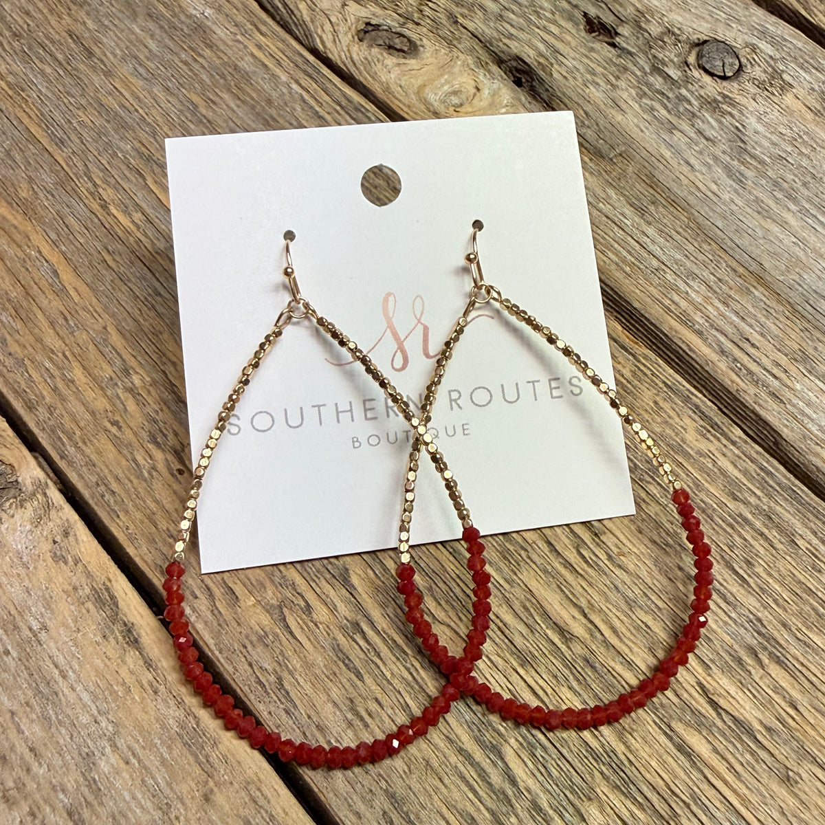 Beaded Golden Nugget Teardrop Earrings | Red