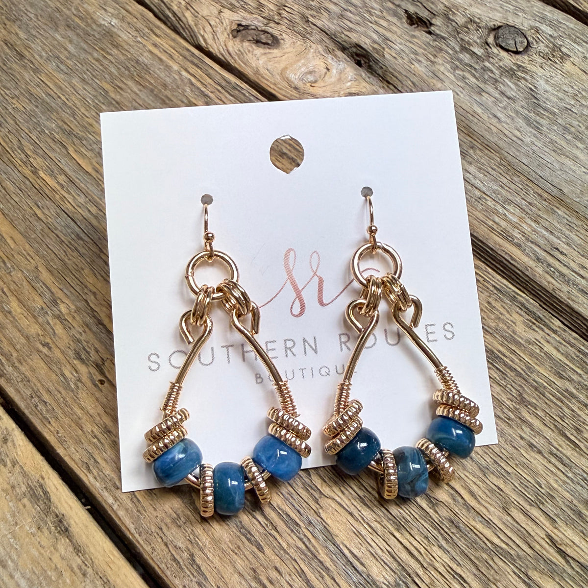 Glass Bead Double Hook Teardrop Earrings | Blue