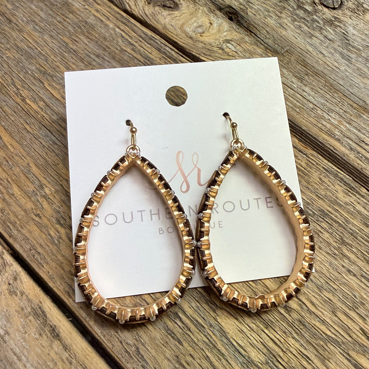 Wood Accent Teardrop Earrings | Brown/Gold