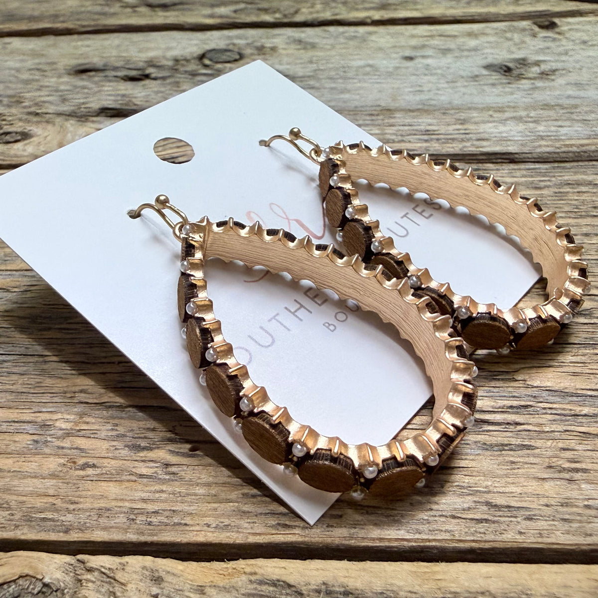 Wood Accent Teardrop Earrings | Brown/Gold