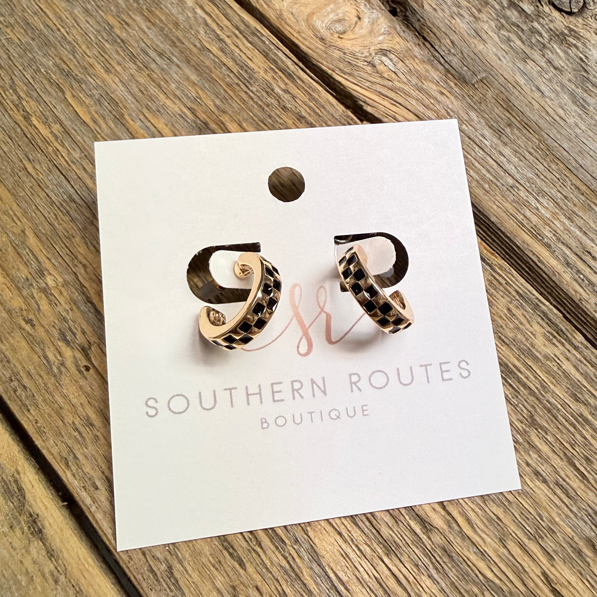 Checker Huggie Earrings | Gold/Black