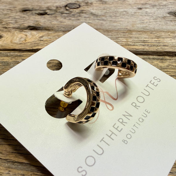 Checker Huggie Earrings | Gold/Black