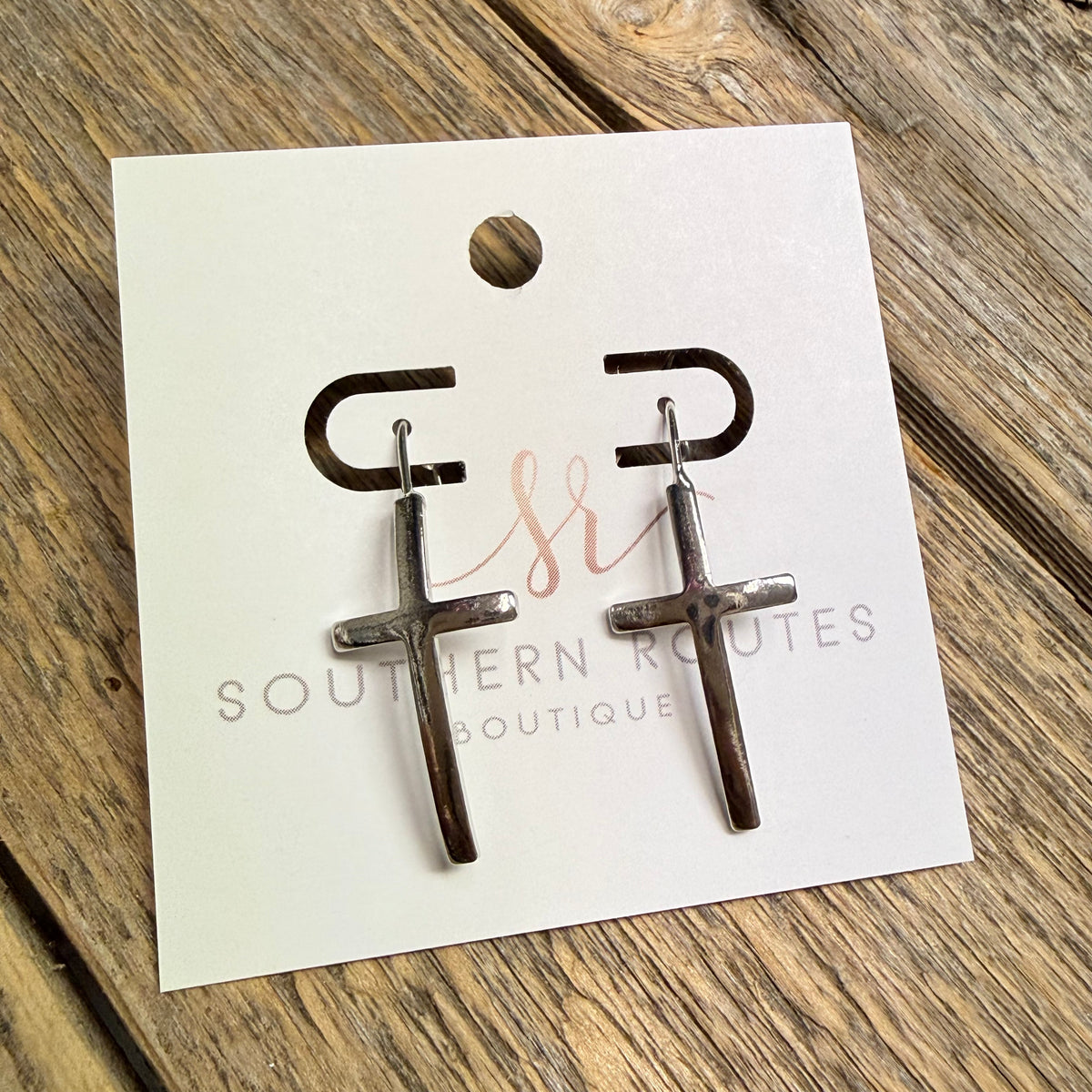 Cross Long Fish Hook Earrings | Silver
