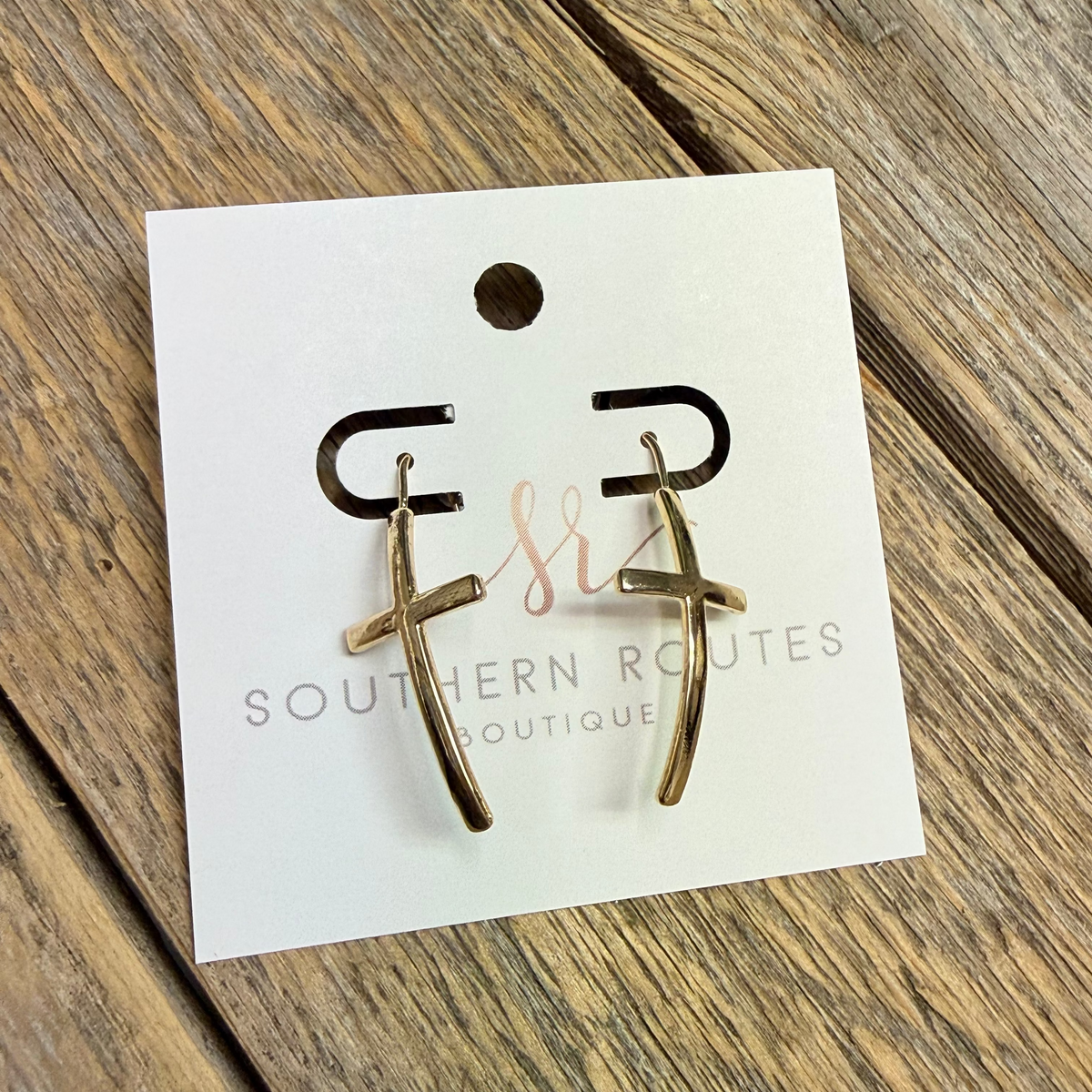 Cross Long Fish Hook Earrings | Gold