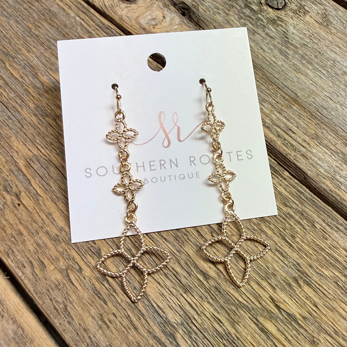 Triple Quatrefoil Drop Earrings | Gold