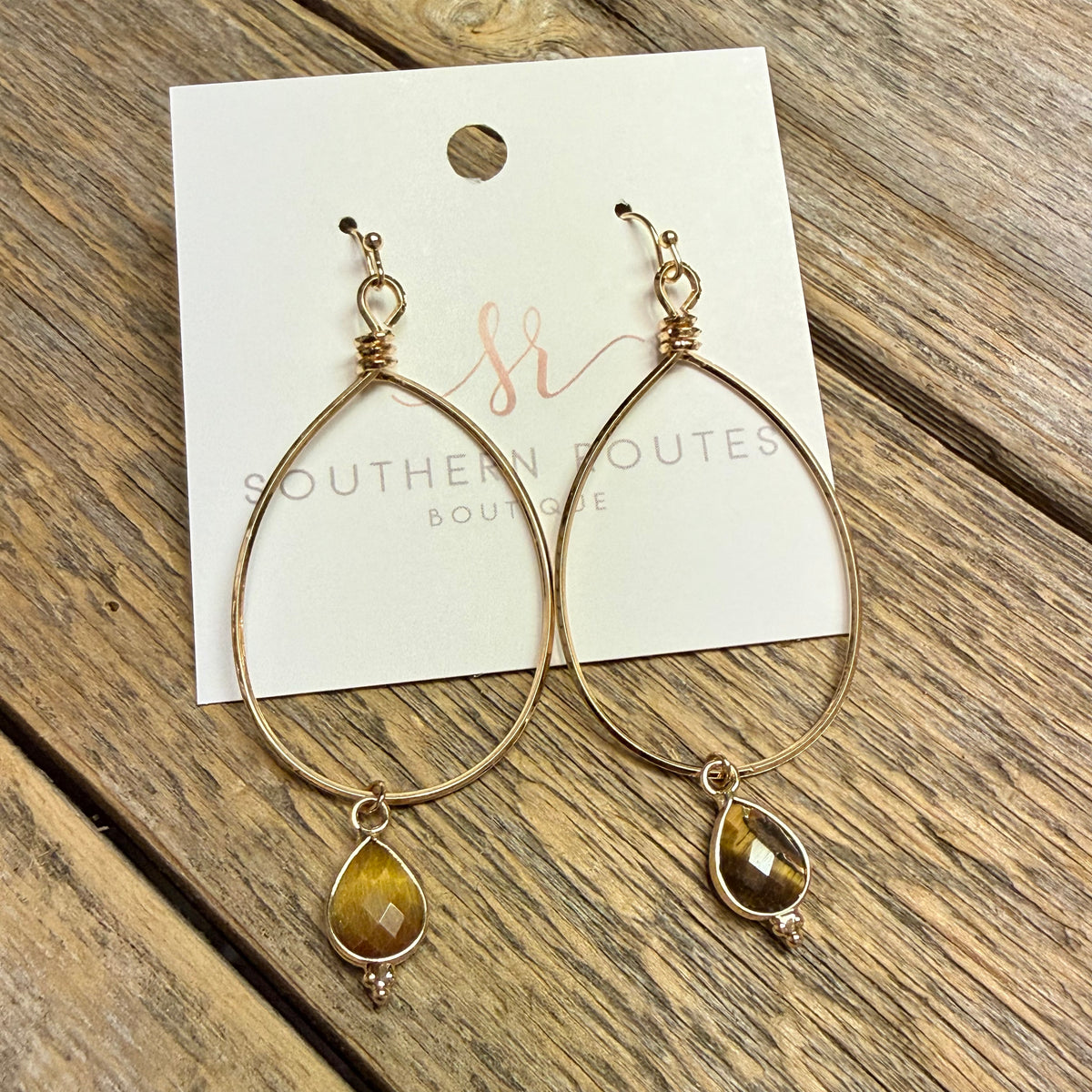Teardrop Tiger Eye Drop Earrings | Gold