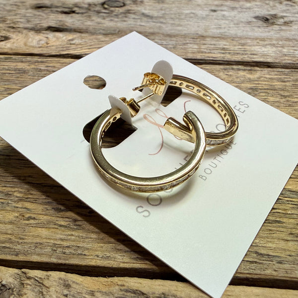 14k Gold Dipped Crystal Hoop Earrings | Gold