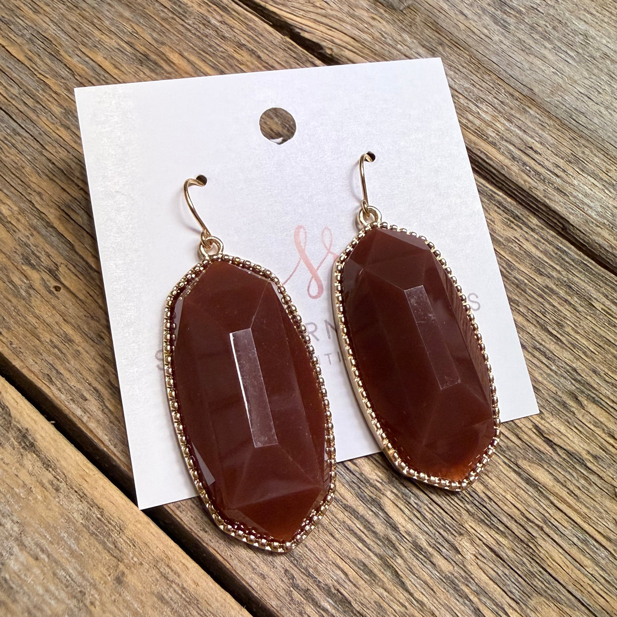 Beveled Drop Earrings | Burgundy