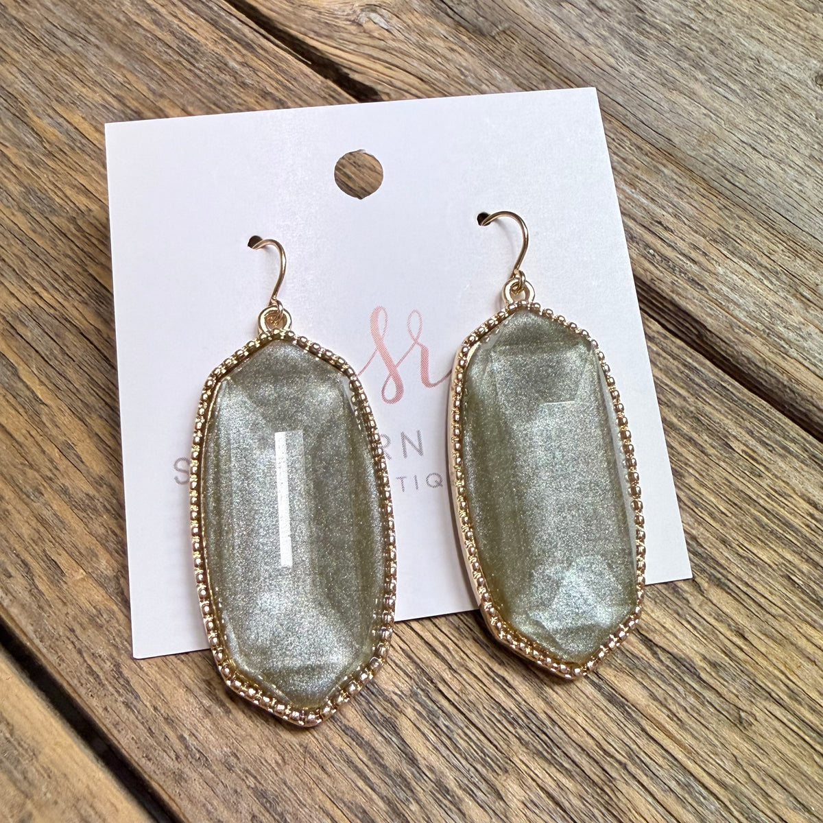 Beveled Drop Earrings | Glitter Sage Grey