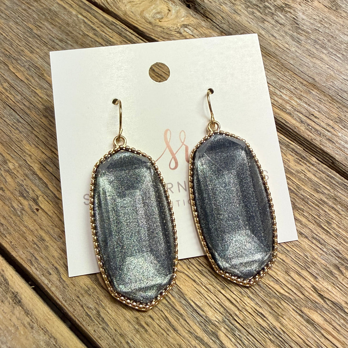 Beveled Drop Earrings | Glitter Charcoal