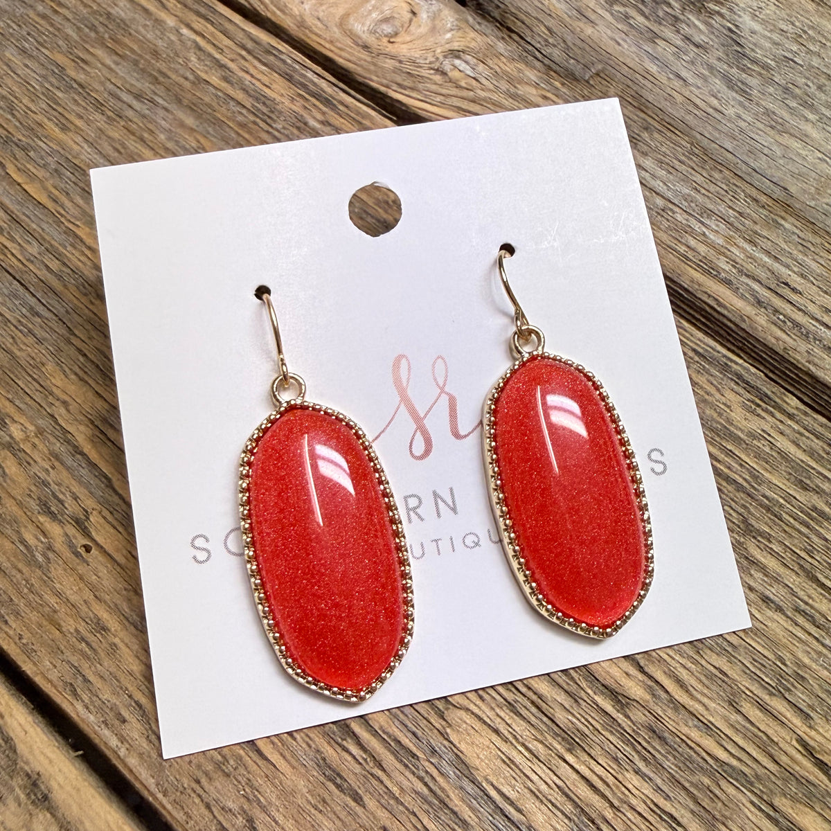 Oval Drop Earrings | Glitter Red