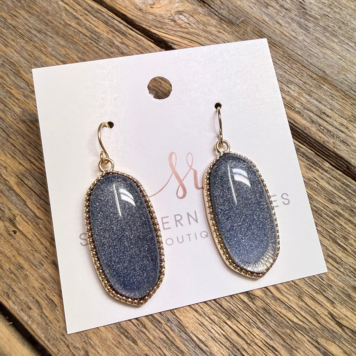 Oval Drop Earrings | Glitter Charcoal