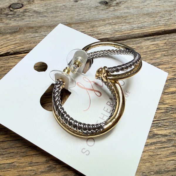 Two Tone Criss Cross Hoop Earrings | Gold