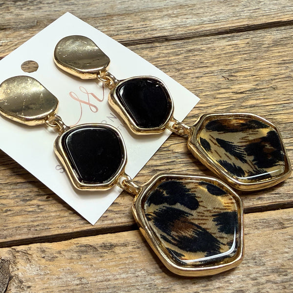 XLarge Leopard Geo Statement Earrings | Gold