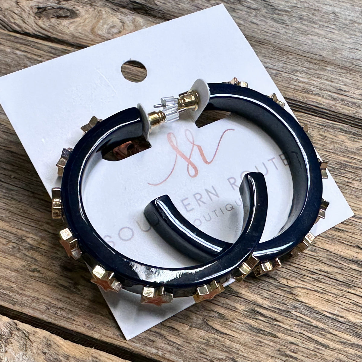 Astros Star Studded Hoop Earrings | Orange+Navy