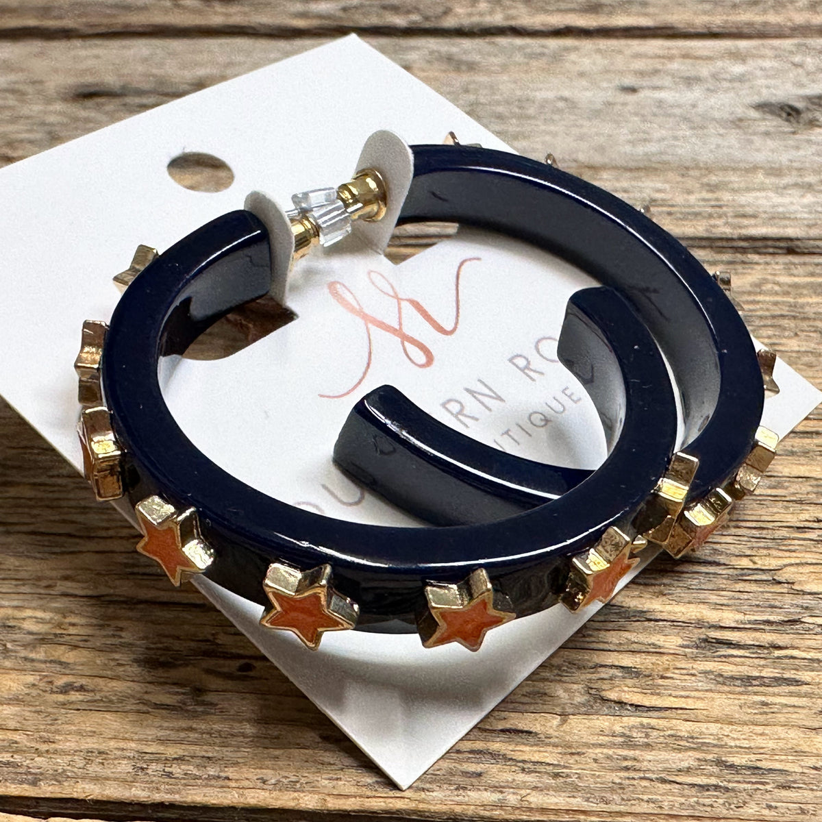 Astros Star Studded Hoop Earrings | Orange+Navy