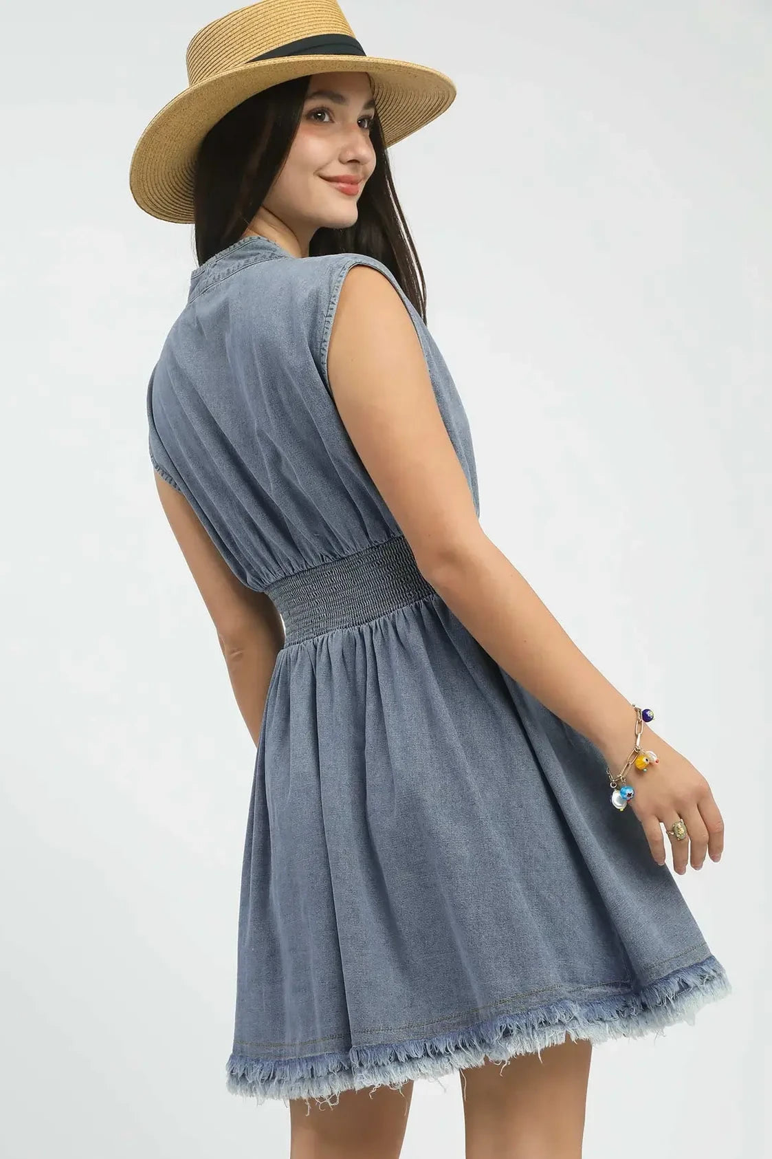Stone Washed Zip Sleeveless Mini Dress | Light Denim