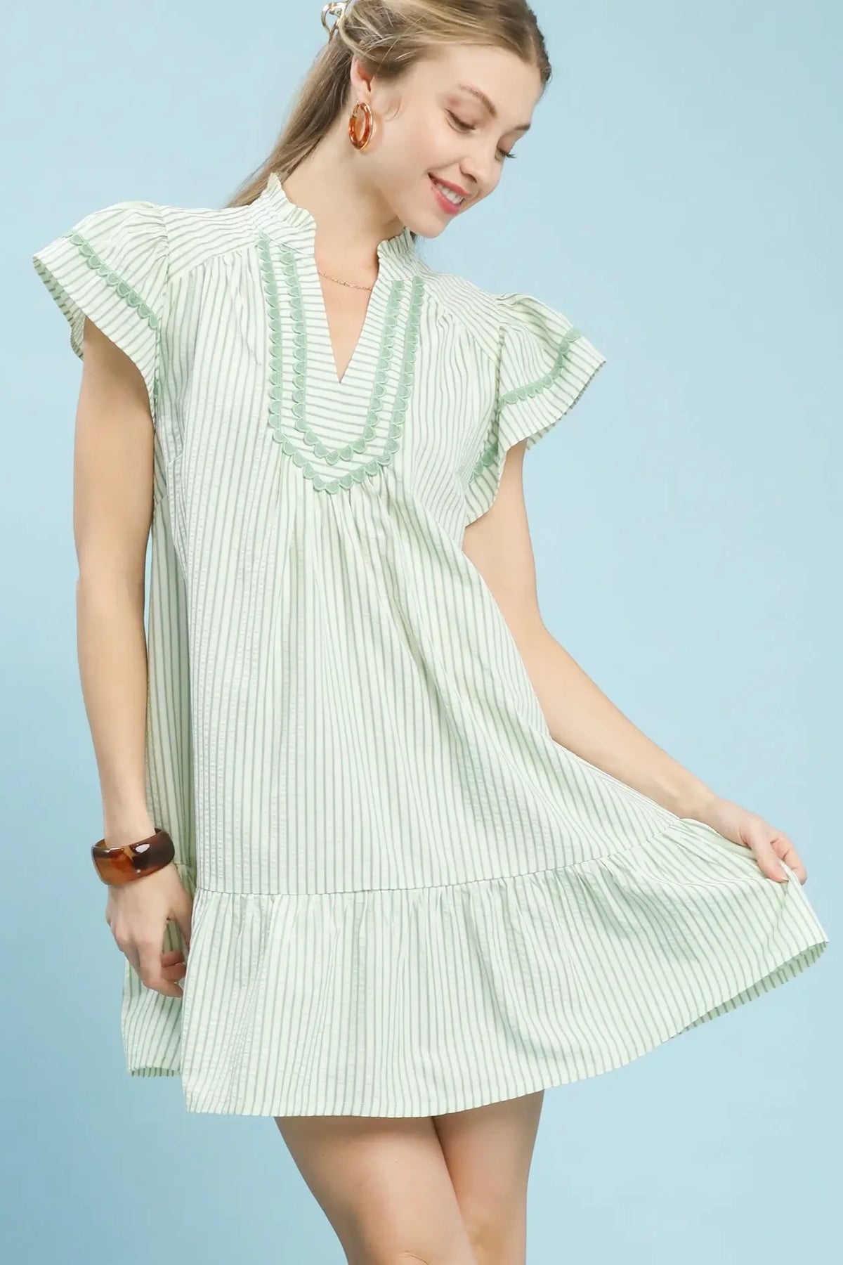 Striped Ruffle Hem Tunic Dress | Sage